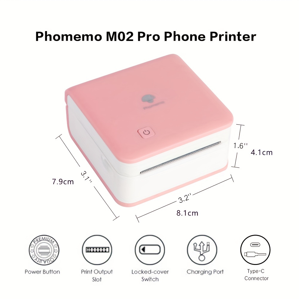 Phomemo M02pro 300dpi フォトプリンター 熱転写btポータブルミニモバイルプリンター、ios＆androidに対応、写真印刷 用ステッカープリンター、グラフィティ、学習、仕事、type Cラベルメーカー|ピンク オフィス・学用品 Temu Japan