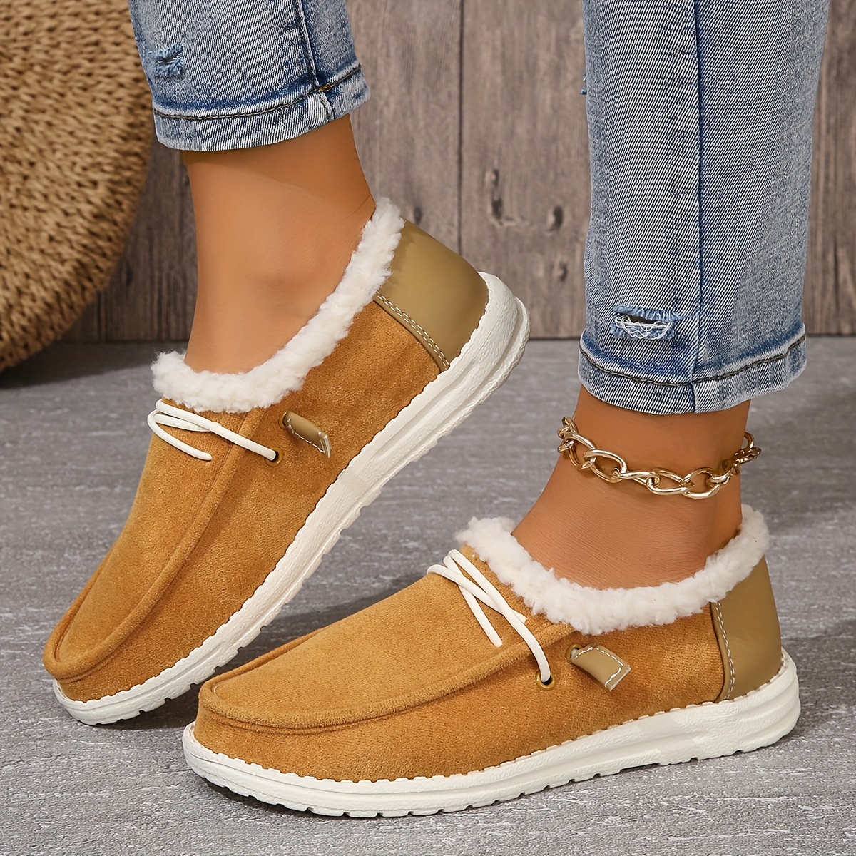 Women's Plush Lined Loafers Winter Thermal Low Top Slip - Temu