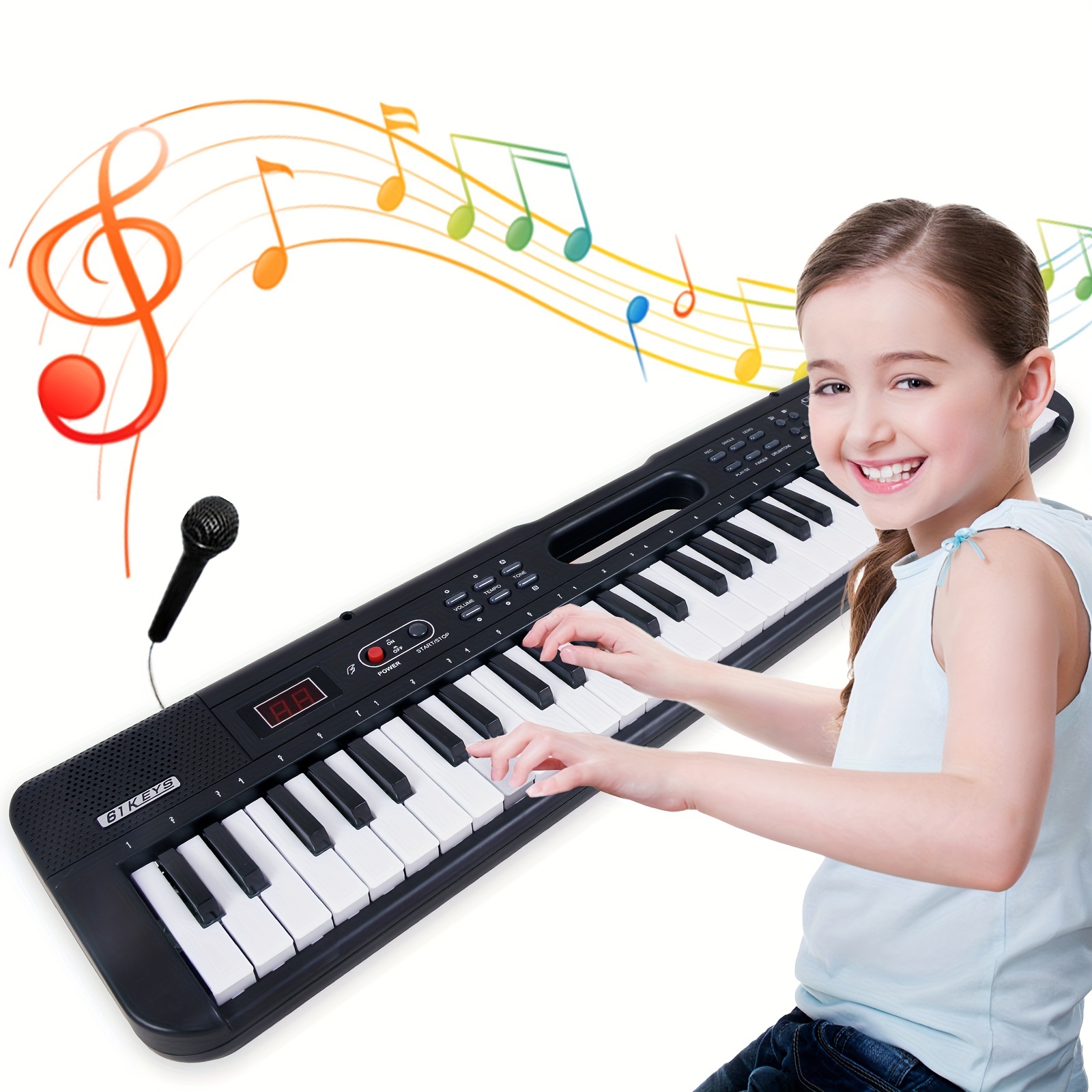 Clavier pour enfant, 61 touches, débutant, piano, jouet pour fille, 3-6-8-10-12  ans