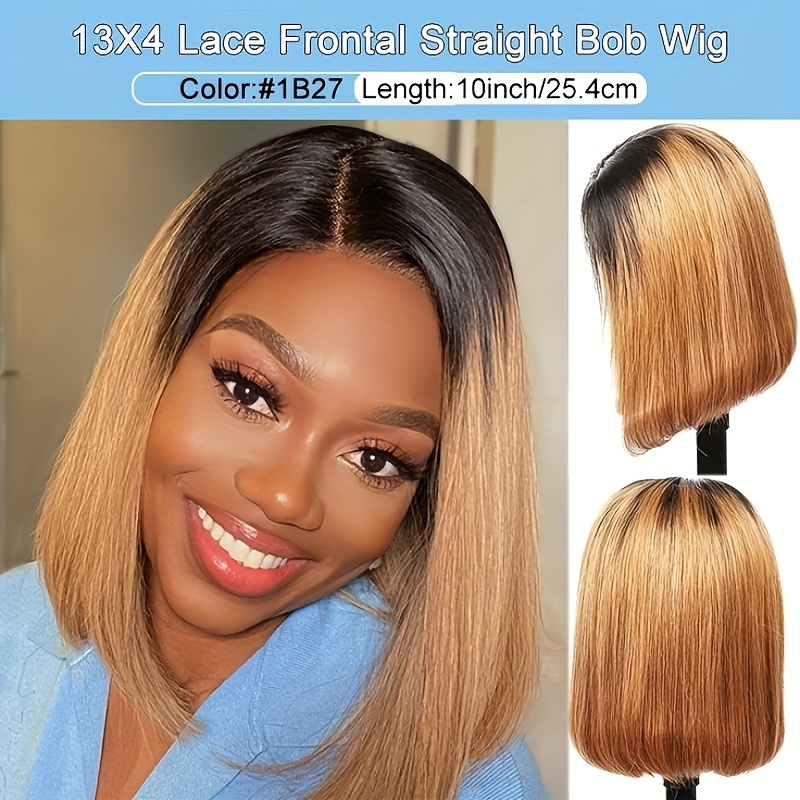 13x4 Straight Honey Blonde 1b27 Short Bob Lace Frontal Human Temu