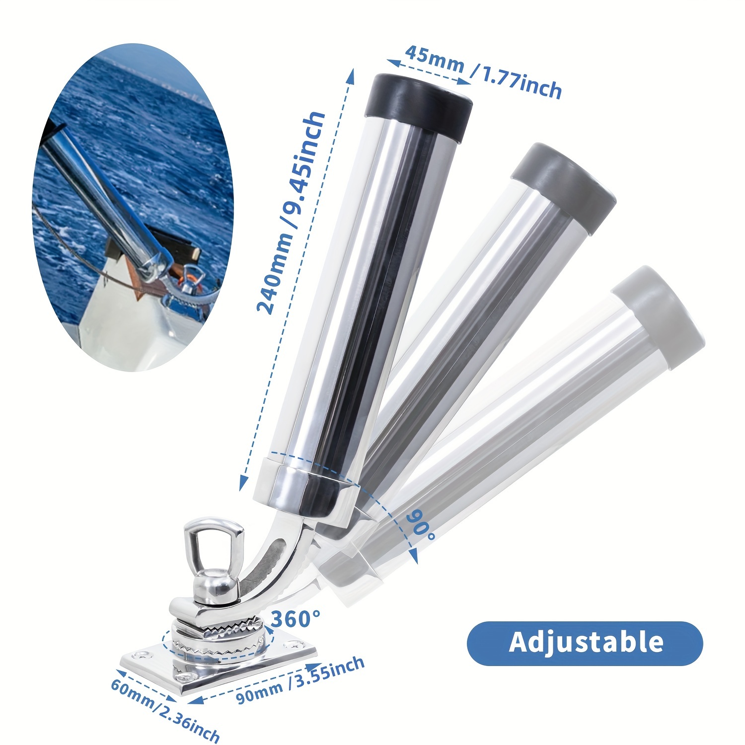 Fishing Rod Holder, 360 Degree Adjustable Fishing Pole Holder With Clamp,  Folding Rod Racks Holder For Boat Kayak
