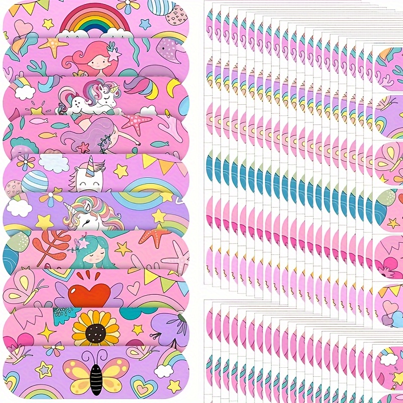 30 piezas de vendas pe con tema rosa de dibujos animados - diseño tierno, patrones coloridos, tratamiento   para arañazos y    