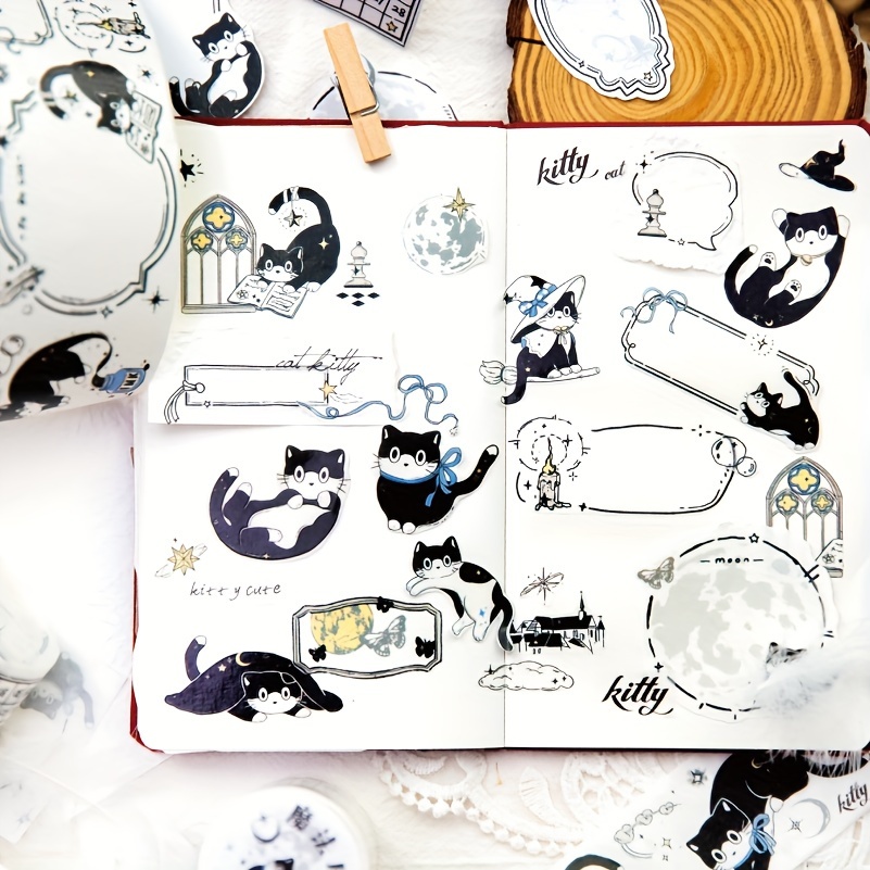 Cartoon Black Cat And Paper Tape Magic Cat Theme Hand - Temu Australia