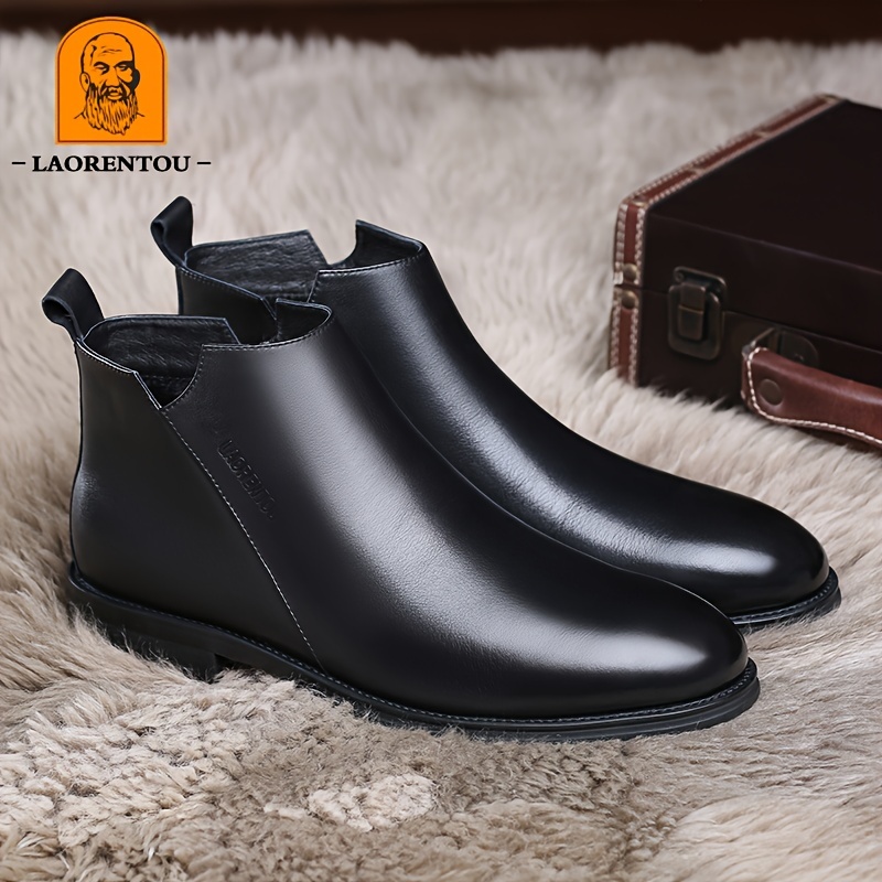 Laorentou Mens Top Leather Casual Ankle Boots Fuzz Lined Anti Skid