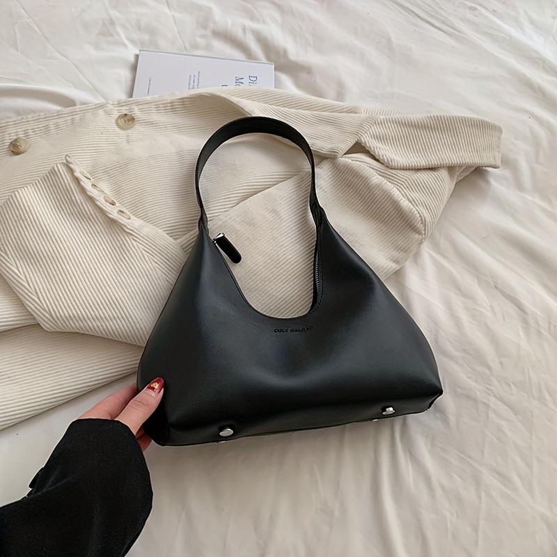 Retro Minimalist Style Women's Underarm Bag, Solid Color Shoulder Bag,  Versatile Zipper Crescent Shaped Handbag - Temu Austria