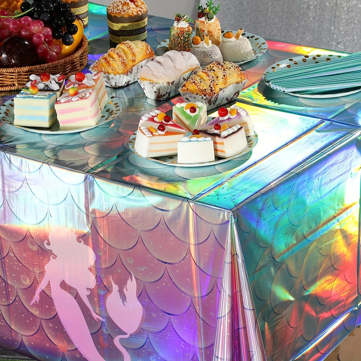 Mermaid Iridescence Plastic Tablecloths Mermaid Laser Table - Temu