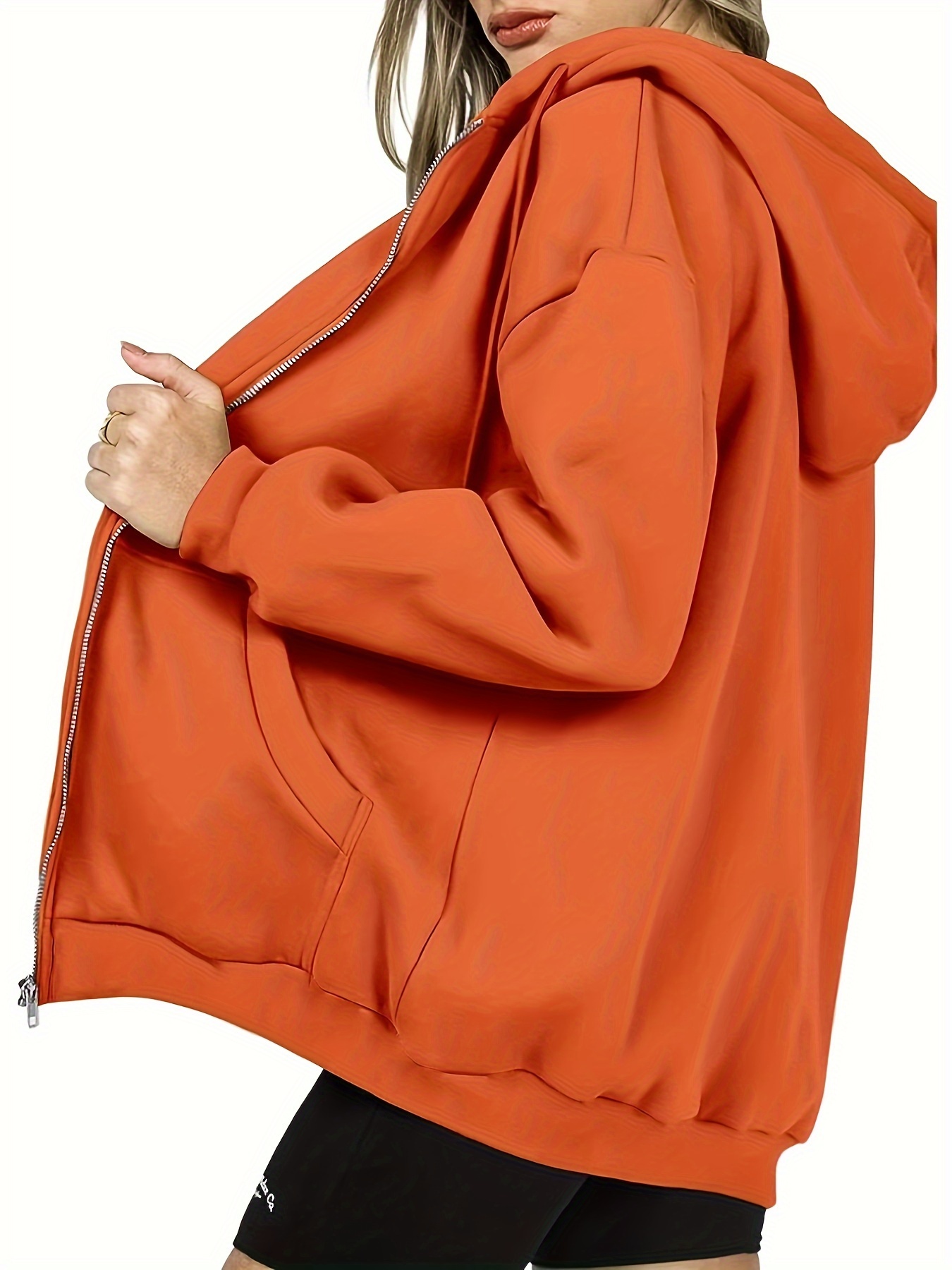 Sporty Casual Pocket Zip Hoodies Sweatshirt Solid Drawstring - Temu