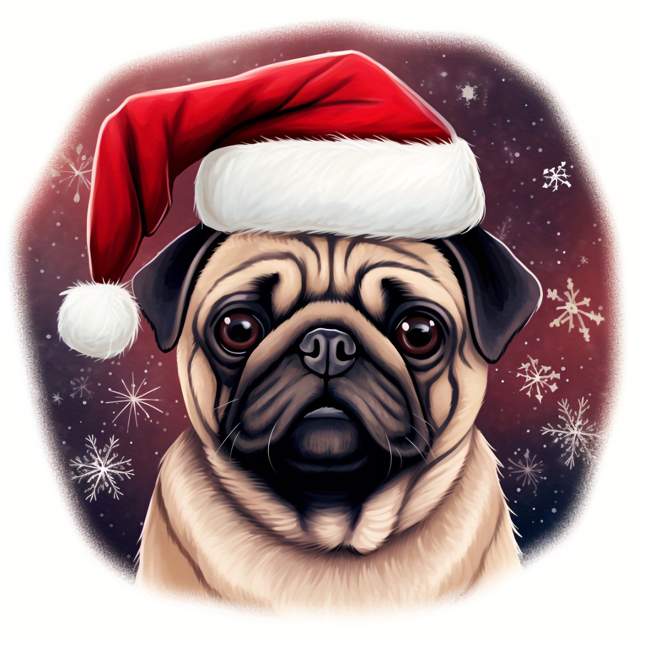 4in1 Pug Dog In Santa Hat Ornament In Christmas Sticker - Temu