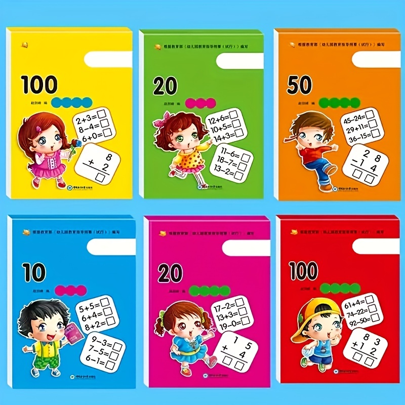 

6 Books/480 Page Handwritten Arithmetic Exercise Book, Suitable For Children's Math Learning-including Chinese Characters, Perfect Addition And Subtraction Practice Christmas Gifts For Children