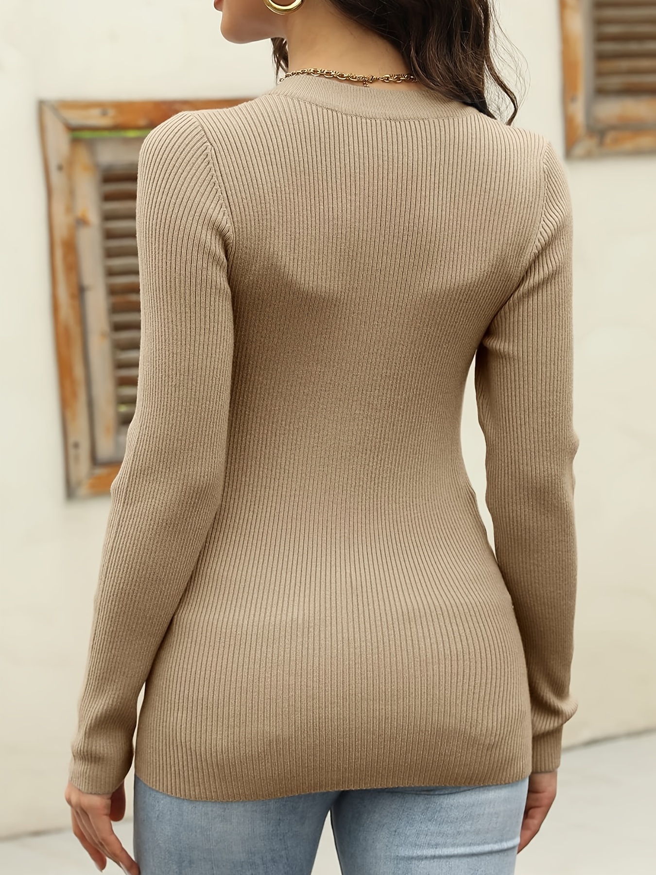 Women's Sweater Sexy V Neck Fitted Ribbed Knit Long Sleeve - Temu