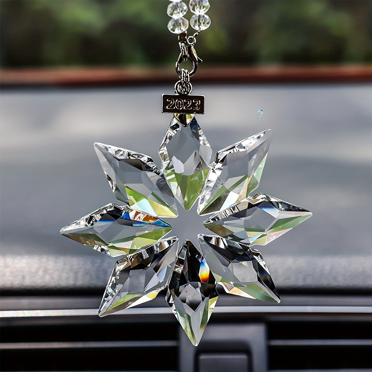 Pendentif miroir de voiture, cristal Voiture Rétroviseur Miroir Pendentif  Décorations Suspendues Ornement, Cristal Flocon de Neige Voiture  RétroViseur RétroViseur Accessoires Suspendus (a)