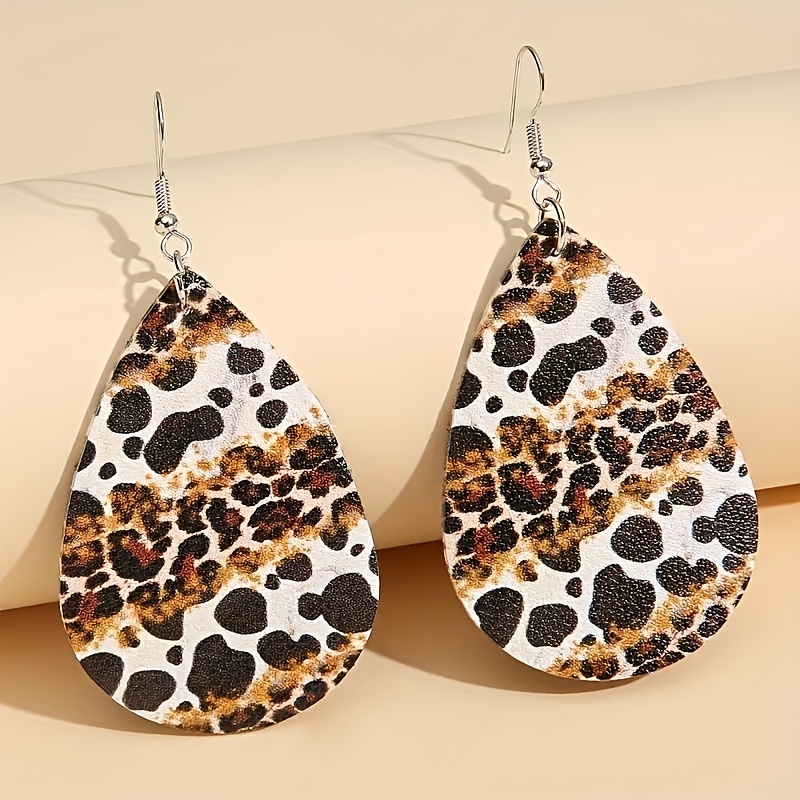 Ethnic Leopard PU Leather Earrings for Men