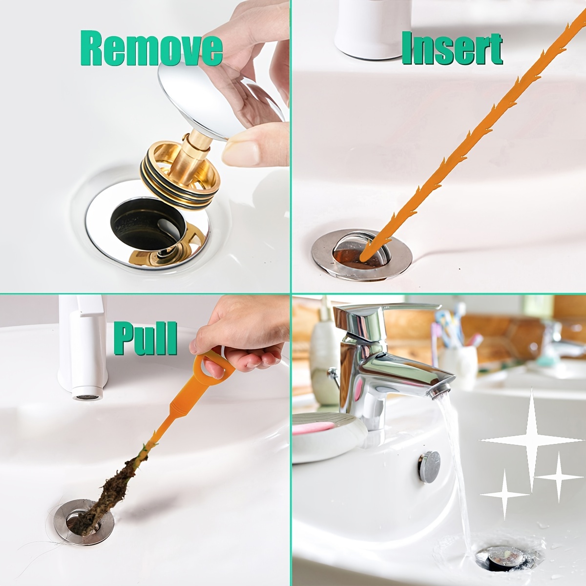 Drain Remover - Hair Removal Tool Used To Unclog Sinks, Tub Drains - Used  In Bathrooms, Kitchen Sinks, Shower Drains, Tubs - Temu