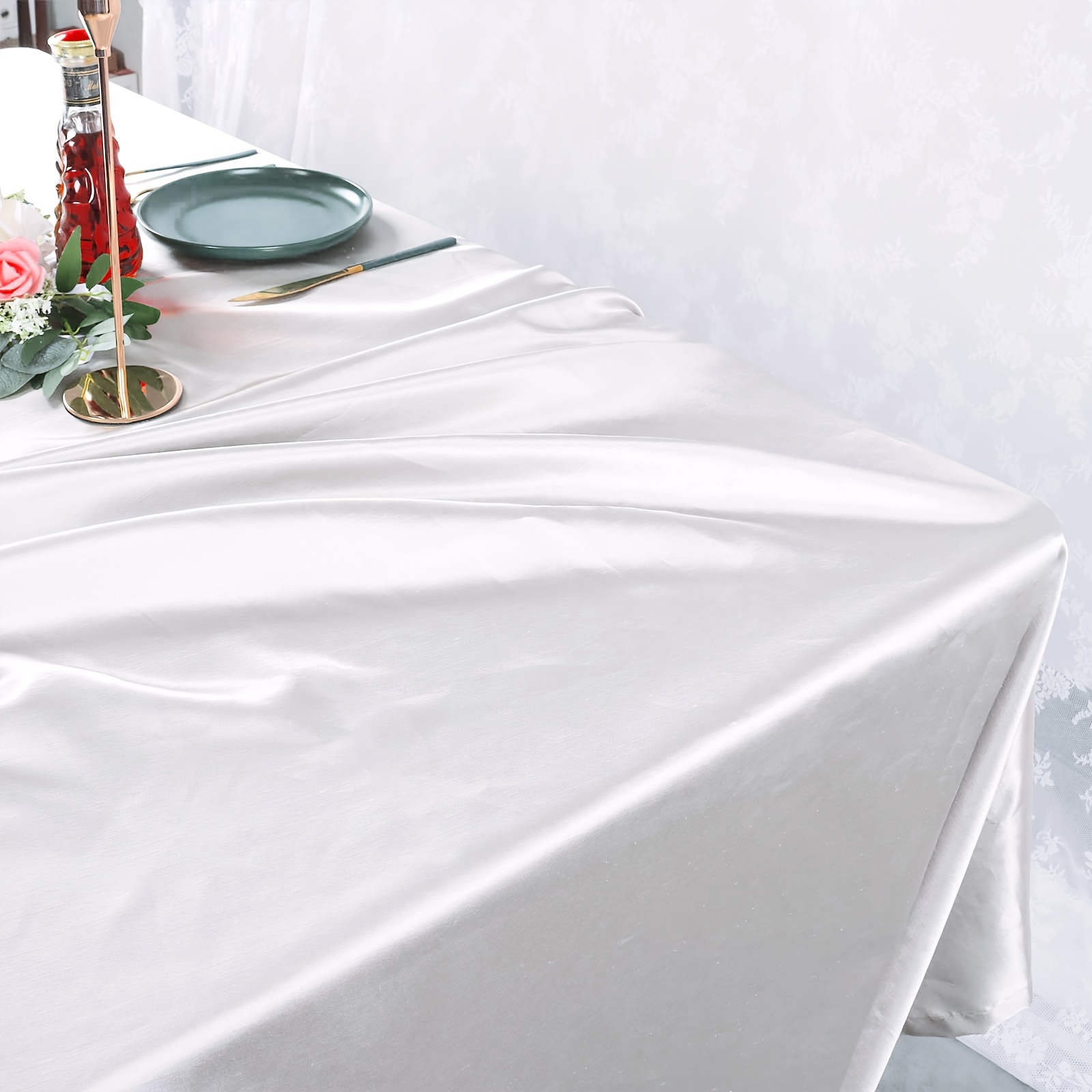 Mantel blanco de satén rectangular para la decoración de la Mesa de la  cena, cena, cena de año nuevo, mantel de Navidad qym unisex