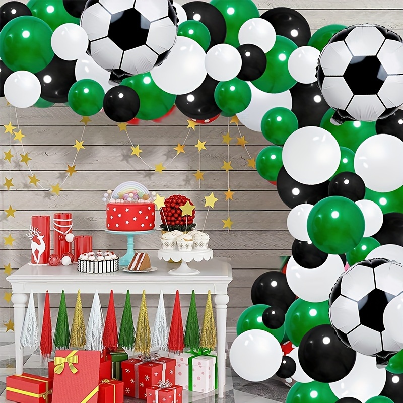 

96pcs Football Balloon Arch Garland Set, Black White Green Balloons, Football Sports Game Theme Party Arrangement, Birthday Party Decoration (1 Roll Ribbon 1 Roll Glue Point 1 Roll Balloon Chain)