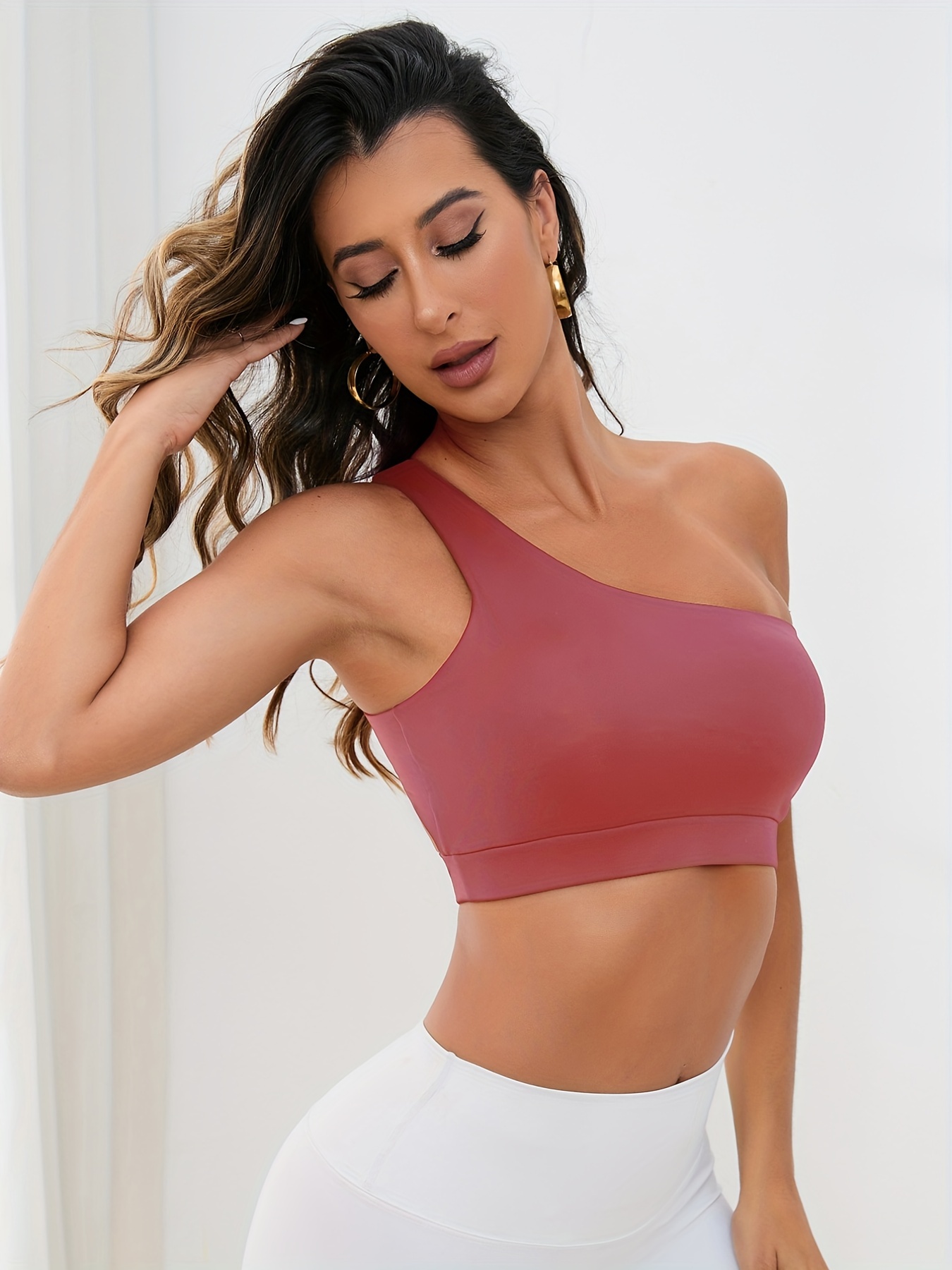 lyrlody Womens Sexy One Shoulder Sports Bra Workout Tops Sexy Cute Workout Yoga  Bra Workout Bra with Padded (S-Purple) - ShopStyle