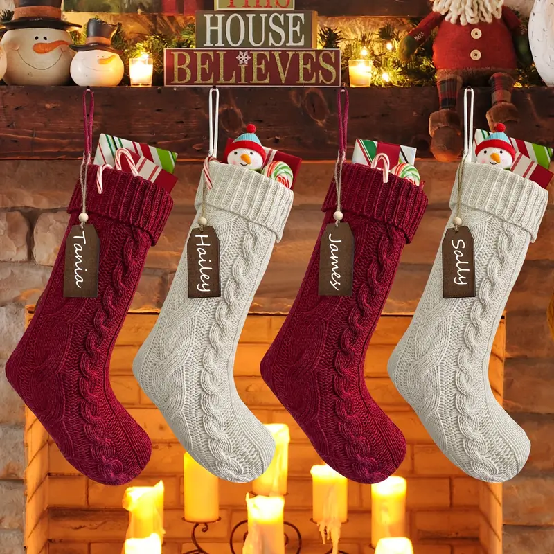 Knit Christmas Stockings Large Cable Knit Red Xmas Stockings - Temu