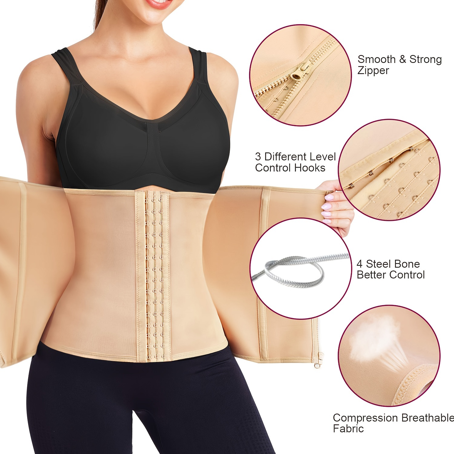 Cintura Trainer Tummy Wrap Tummy Control Workout Cremallera - Temu