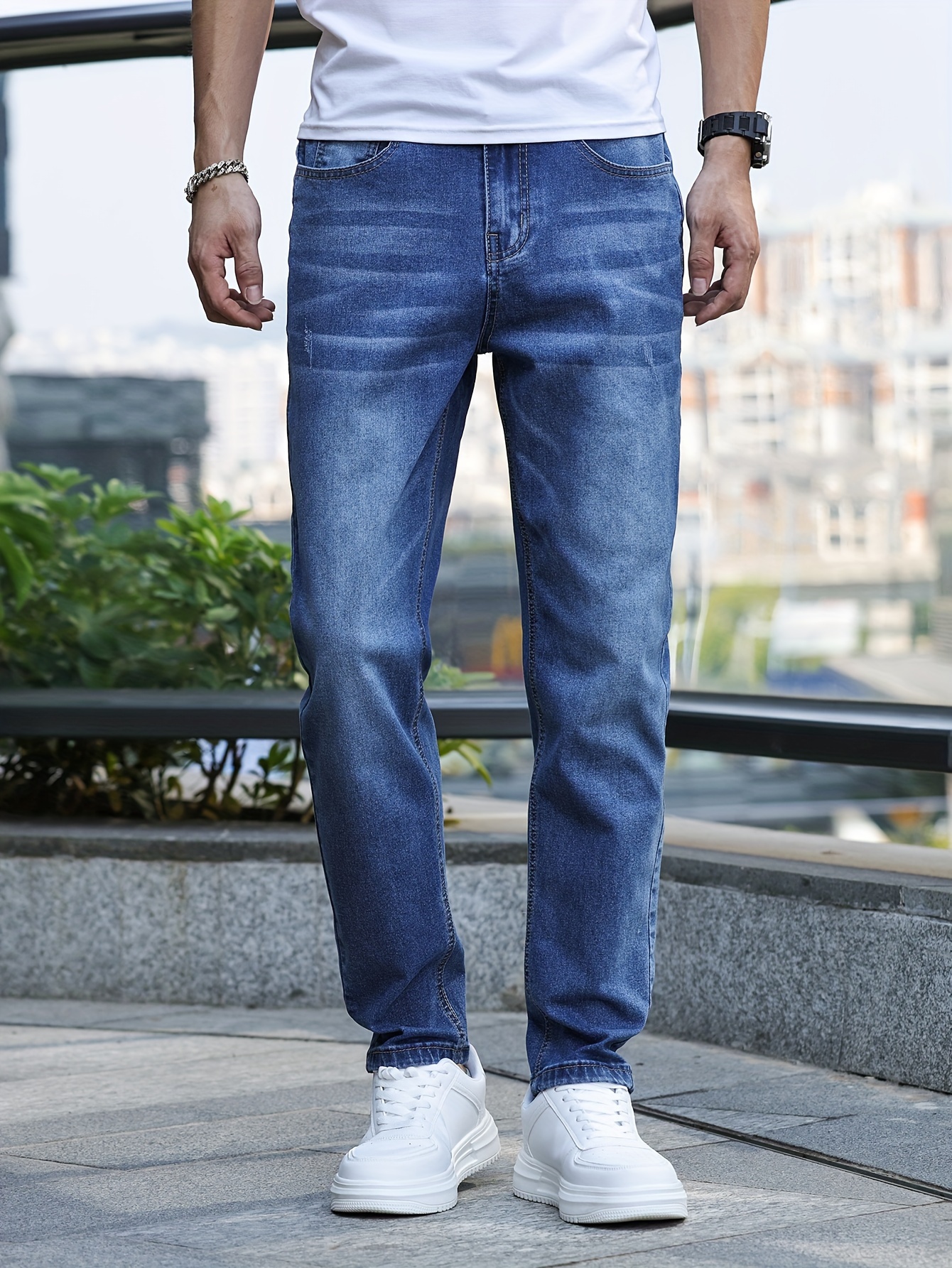 Pantalones Vaqueros Elásticos Para Hombre Jeans De Negocios De Moda Casial  Lujo
