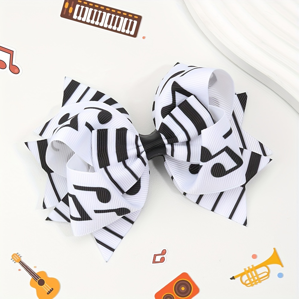 

1pc Music Festival Bowknot Hair Clips For Baby Girls, Piano Music Notes Bow Hair Clips, Grosgrain Ribbon Bow Hair Accessories For Toddler Kids