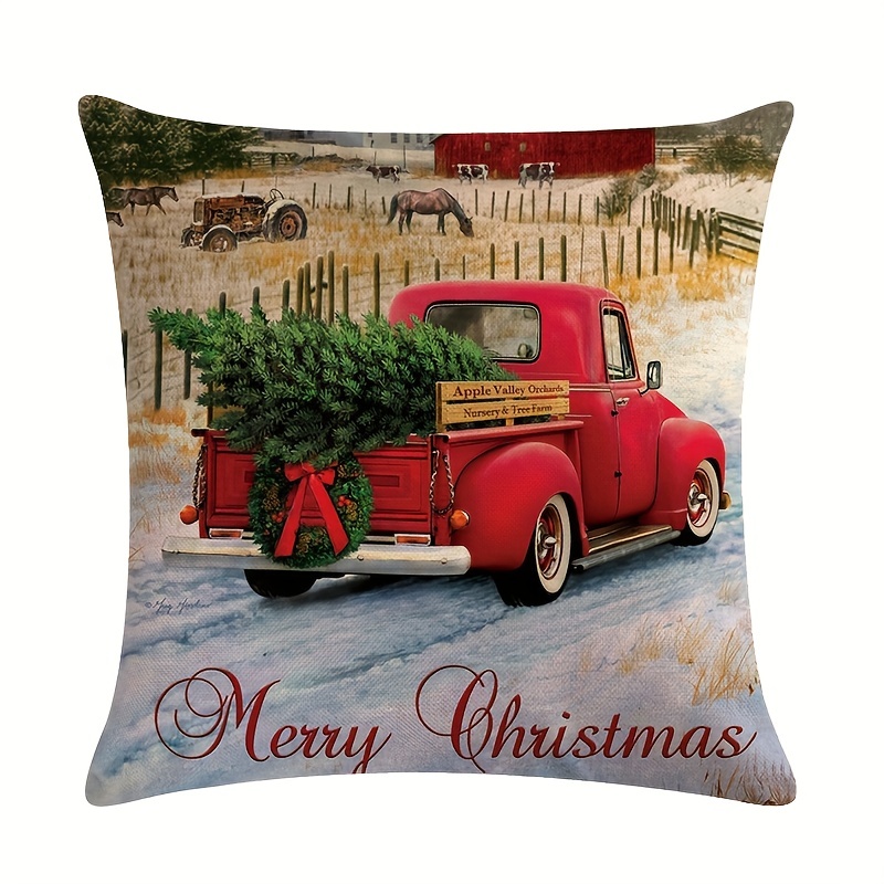 Red Truck Christmas Throw Pillow Family Christmas Pillow Family Name D –  Sweet Blooms Decor