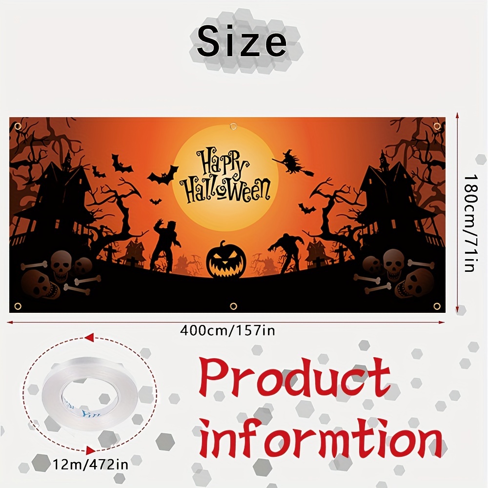Happy Halloween Garage Banner Scary Skull Pumpkin Pattern