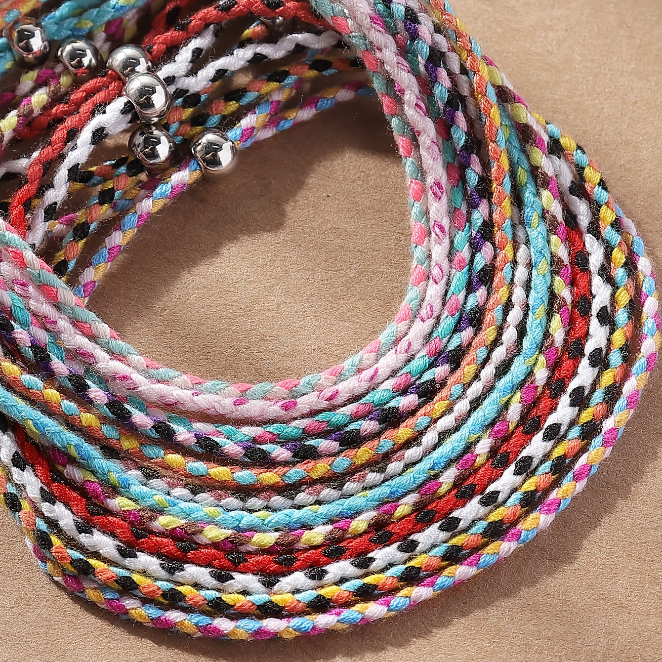 12pcs Colorful Braided Bracelets Set, Adjustable Boho Style