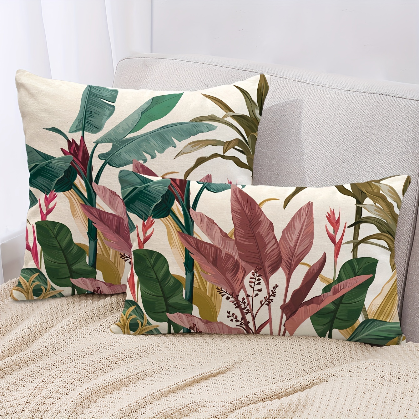 

1pc Tropical Plant Pattern Throw Pillow Cover, Exotic Palm Leaves And Various Plants Decorative Pillowcase, Home Decor For Couch Sofa Living Room Bedroom, Without Pillow Insert