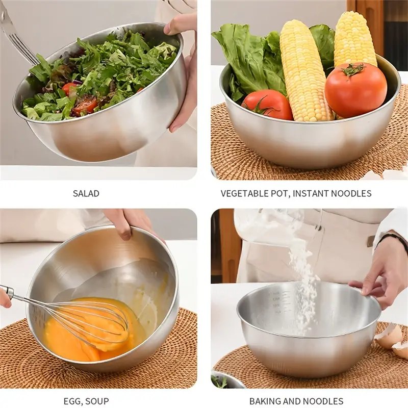 Large Stainless Steel Mixing Bowl Set With Scale Mixing Bowls Basin Kitchen  Camping Bbq - Whisking Salad Bowls Set - Temu