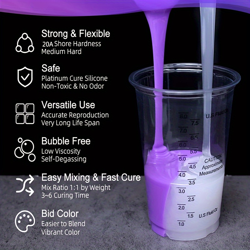 Liquid Silicone Rubber For Diy Mold Making Kit, Non-toxic Purple Silicone  Ab Mix Ratio 1:1 For Chocolate, Candy, Fondant, Resin, Plaster, Soap Making  - (16.9oz) 20a (purple)