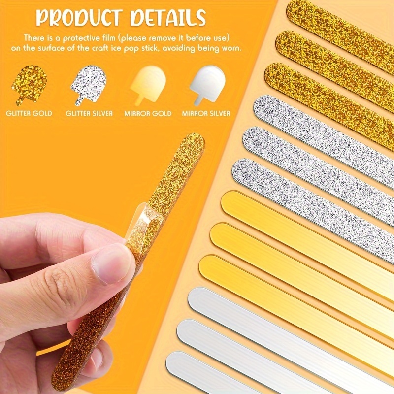 Acrylic Popsicle Sticks: Glitter Silver