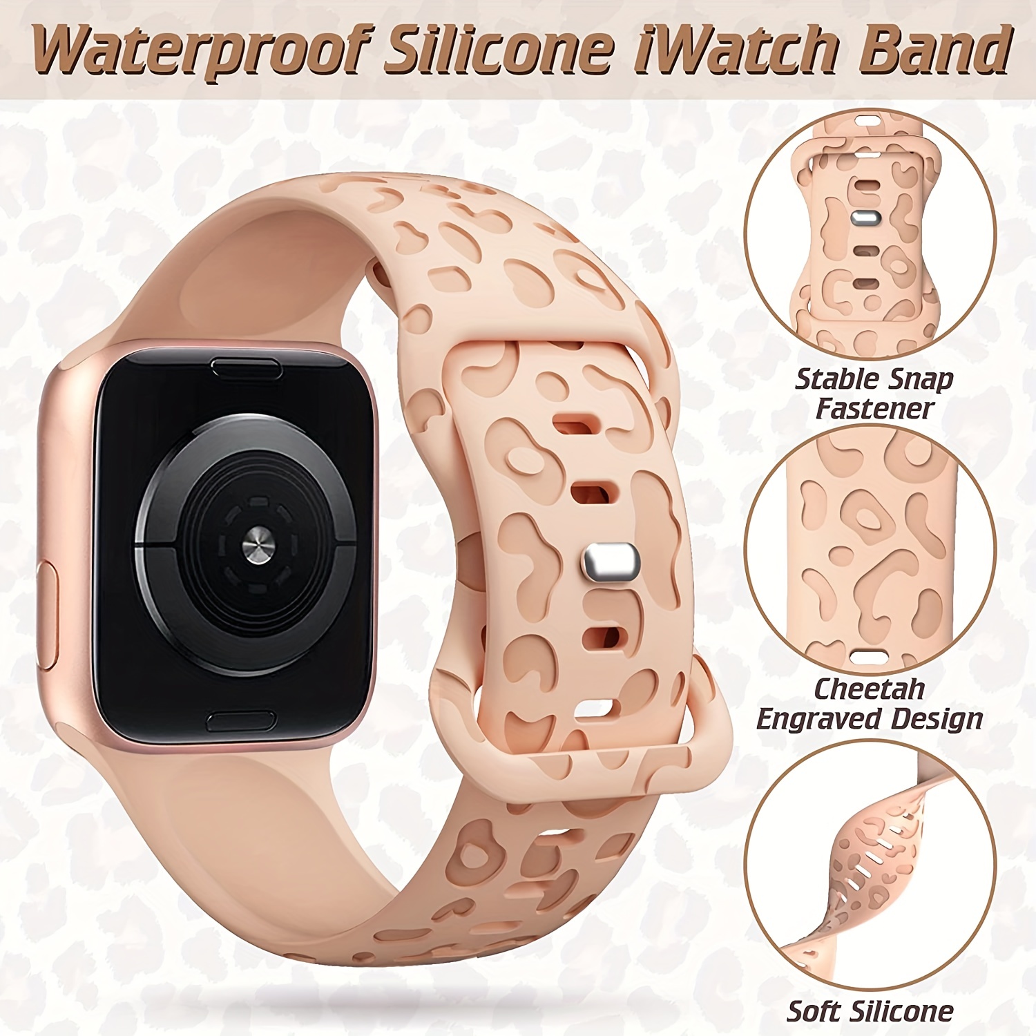 Leopard Engraved Band Compatible With IWatch Band 38mm 40mm 41mm 42mm 44mm 45mm 49mm, Waterproof Cheetah Sport Silicone Wristbands Replacement For IWatch Series 8 7 6 5 4 3 2 SE