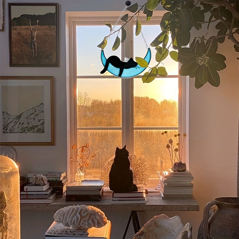 Acrylic Moon Sleeping Cat Window Decor