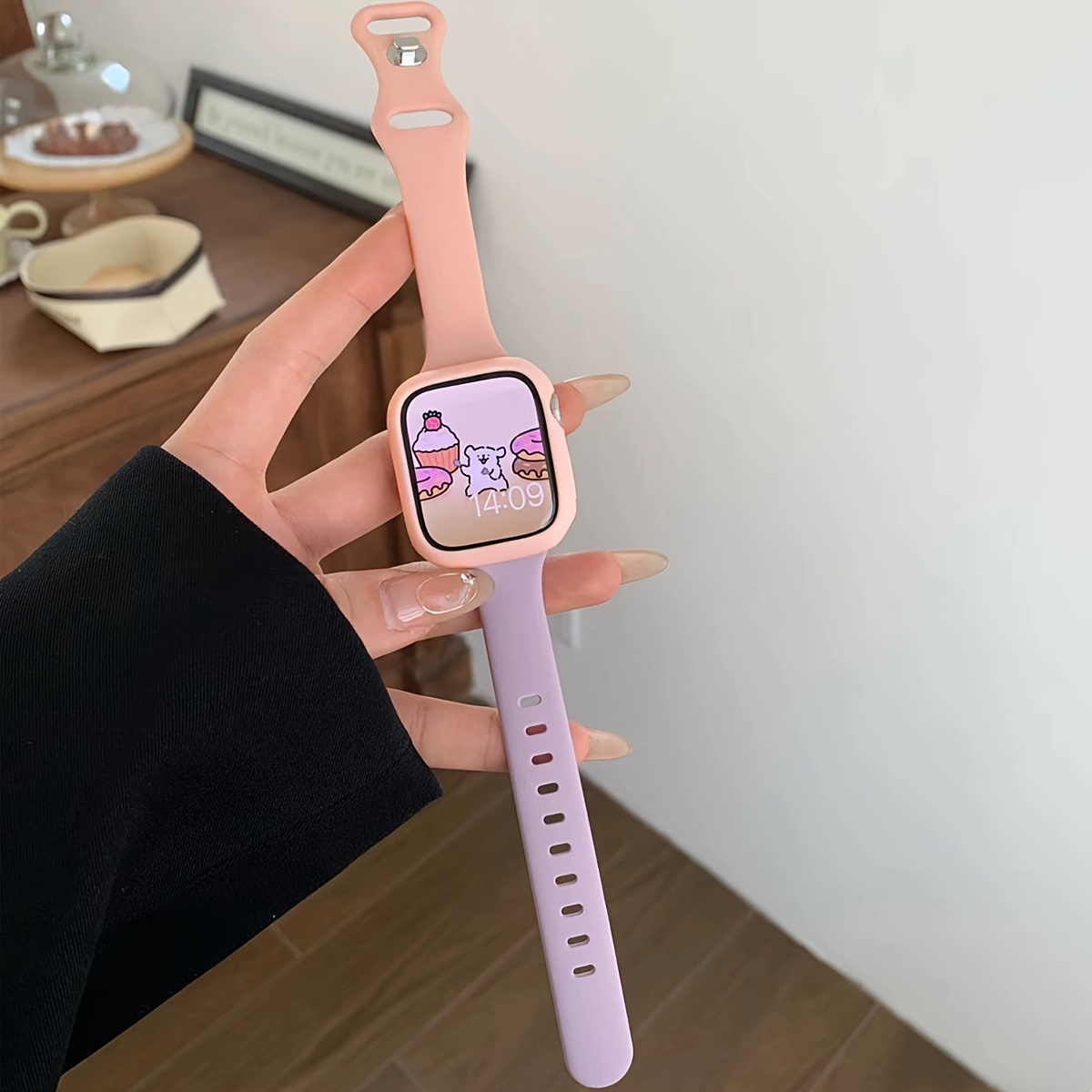 2pcs Women Men Cute Soft Silicone Sports Watch Strap Adjustable Waterproof Wristbands & 1pc Silicone Protective Case, For Apple Watch Band 38/40/41/42/44/45/46/49mm, For Apple Watch Series Ultra/SE/11/10/9/8/7/6/5/4/3/2/1, Intelligent Watch Accessories