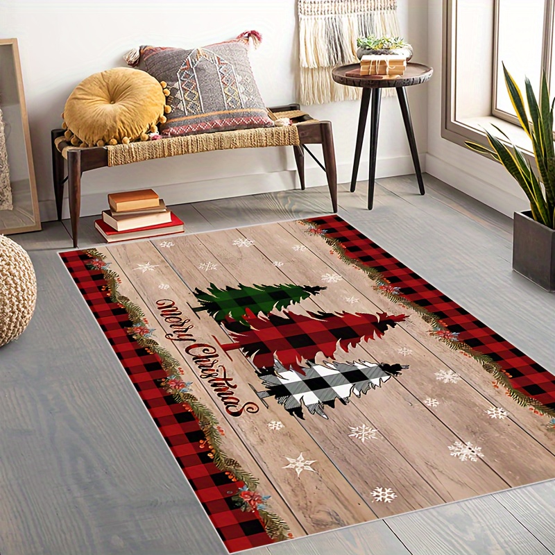 Merry Christmas Wooden Board Print Floor Mat Waterproof Non - Temu