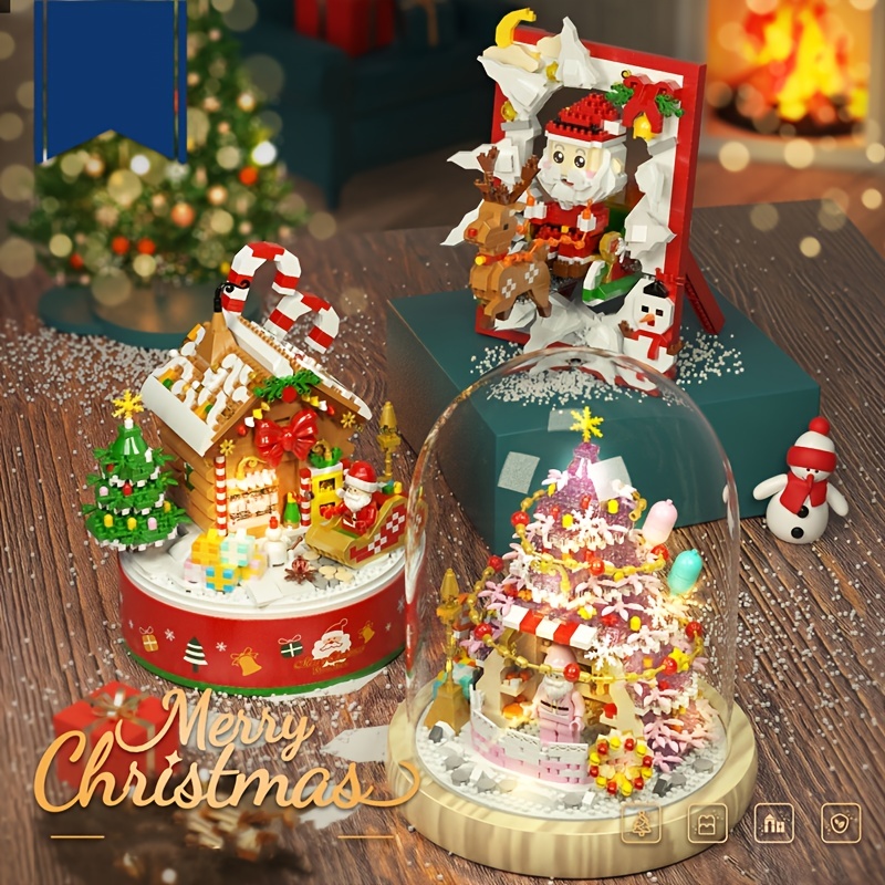 Christmas Tree Building Blocks with LED Light,Purple Crystal Christmas Tree  Music Box,Compatible with Lego Christmas Tree, Xmas Gifts for Adults and  Kids 