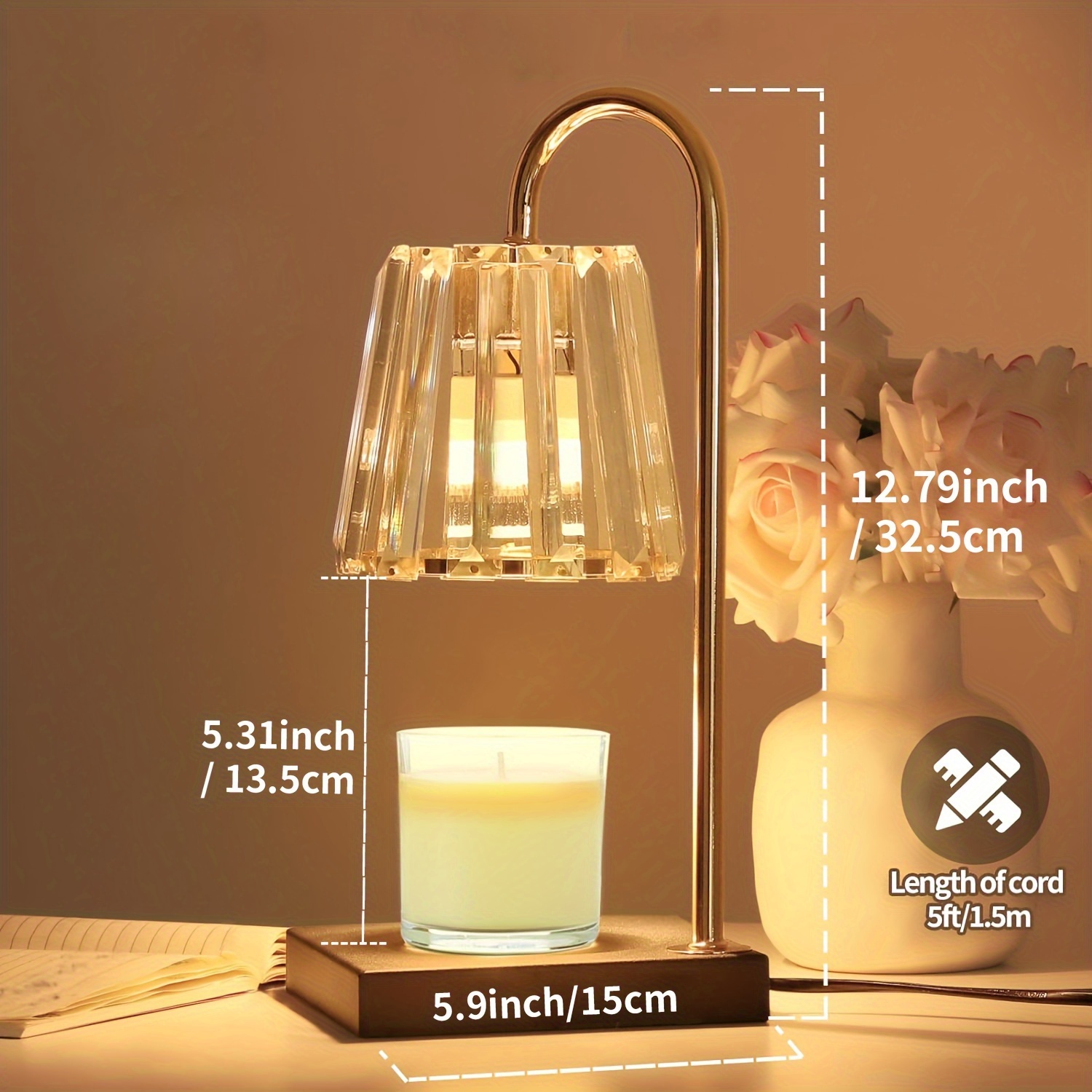 Candle Warmer Lamp, Adjustable Height and Brightness Candle Warmer Lantern,  Top Warming Candle Lamp for Scented