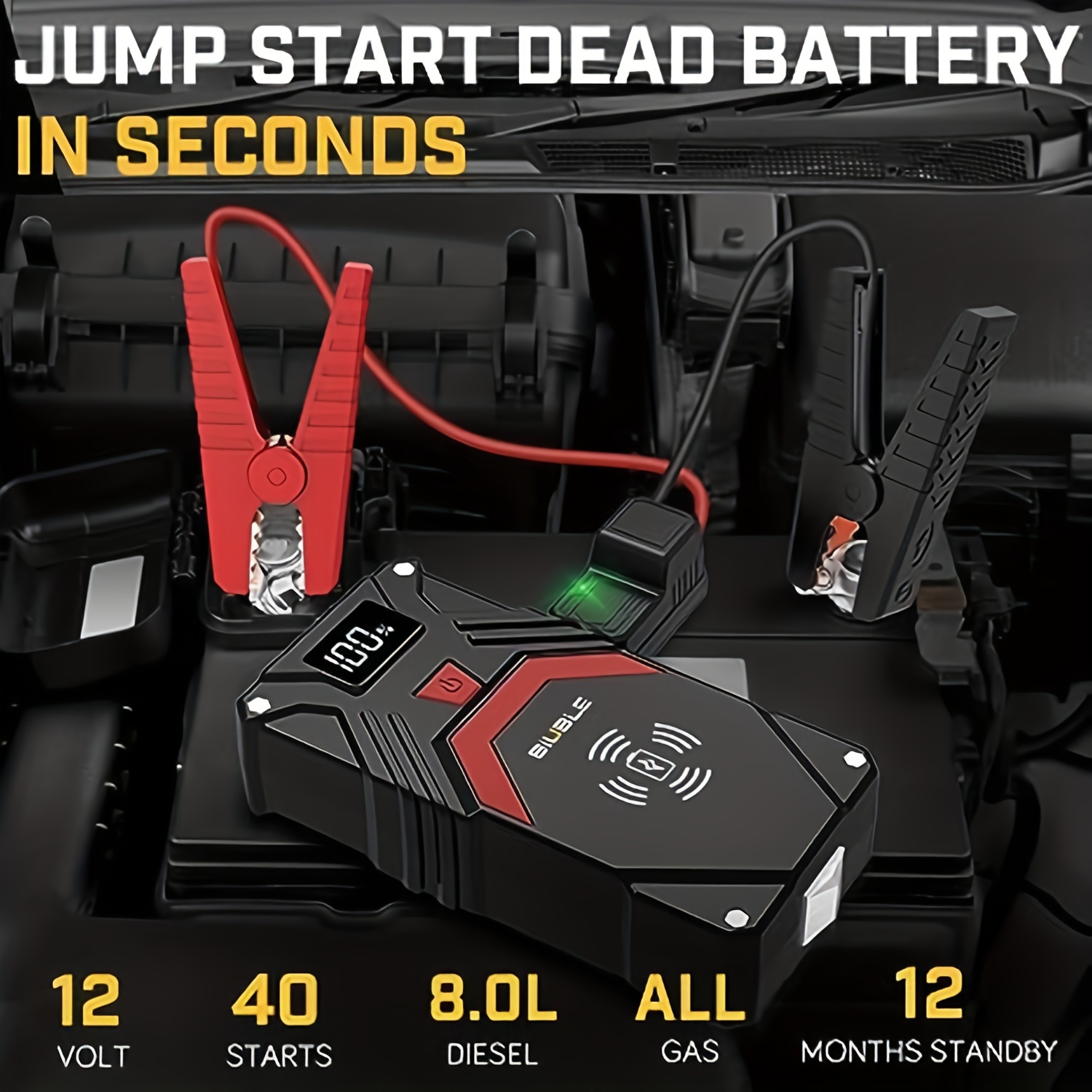 Jump Starter, 3000A Peak 24000mAh Car Battery Jump Starter (up to 8.0L Gas  and 8.0L Diesel Engine), 12V Jump Starter Battery Pack, Portable Jump