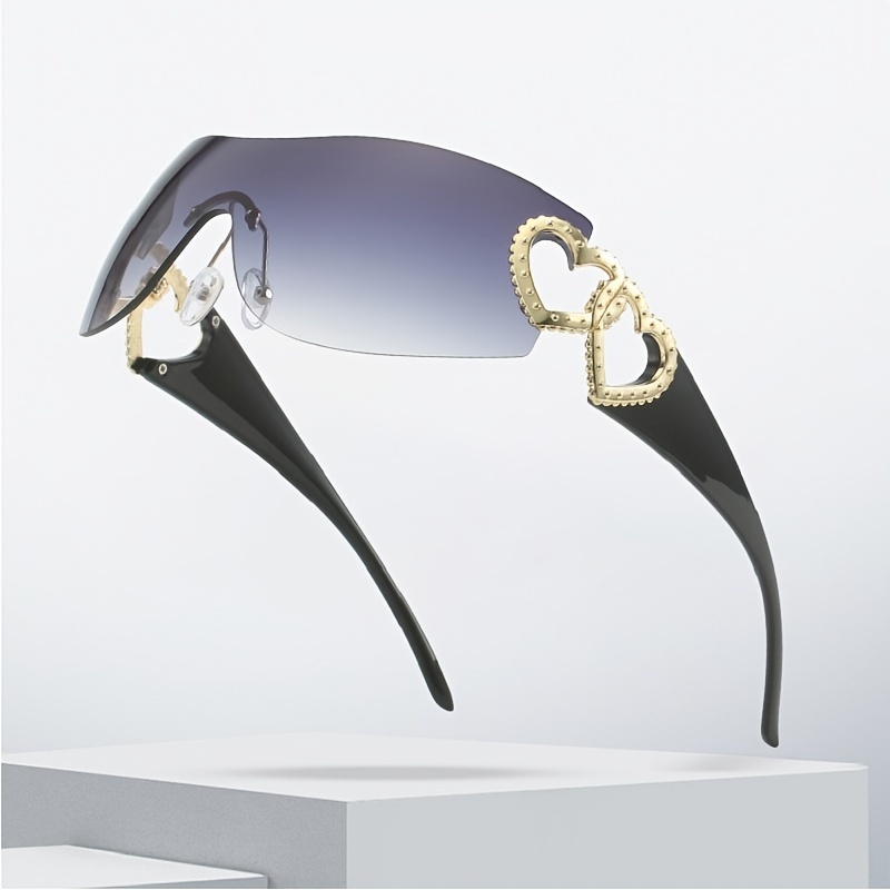 Heart Sunglasses Women Oversized Wrap Around Frame One Piece Lens