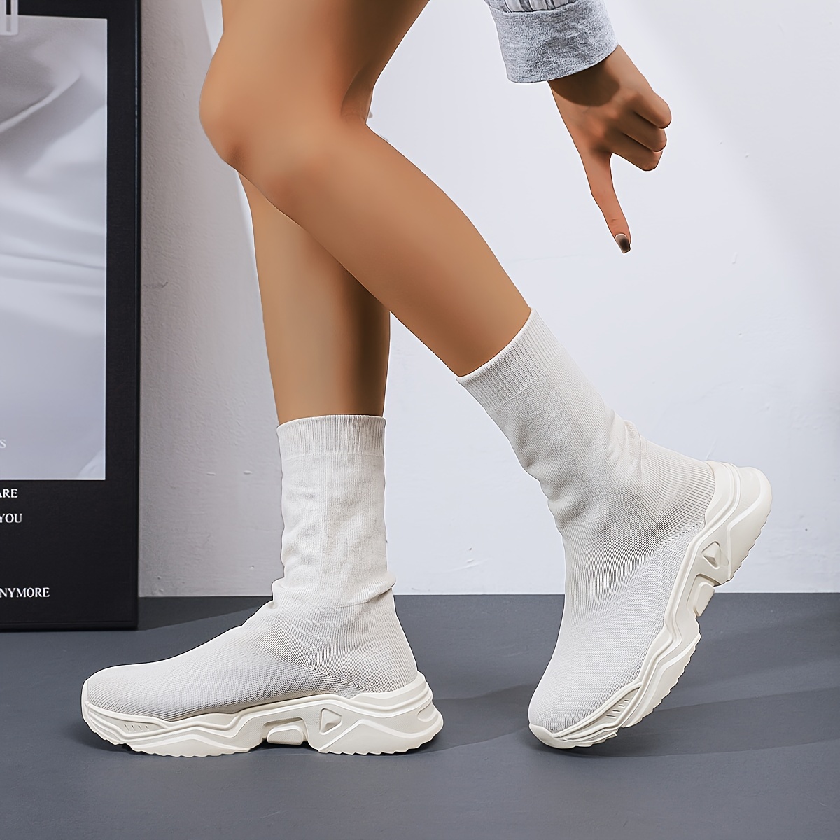 Women's Soft Bottom Bounce Lightweight Socks Shoes, Non Slip Elastic Wear  Resistance White Walking Boots