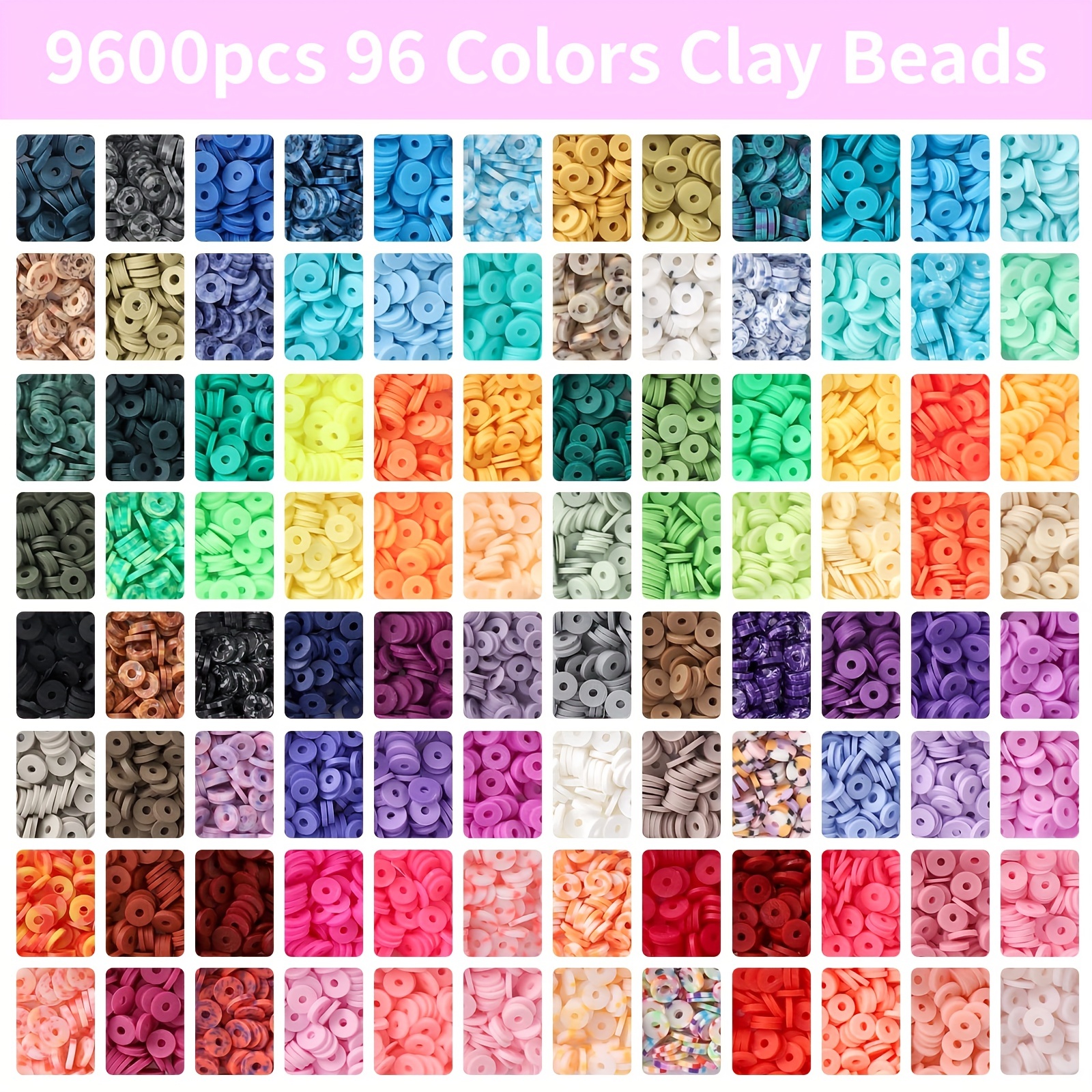 9600Pcs Clay Beads for Bracelet Making Kit, 96 Colors Polymer