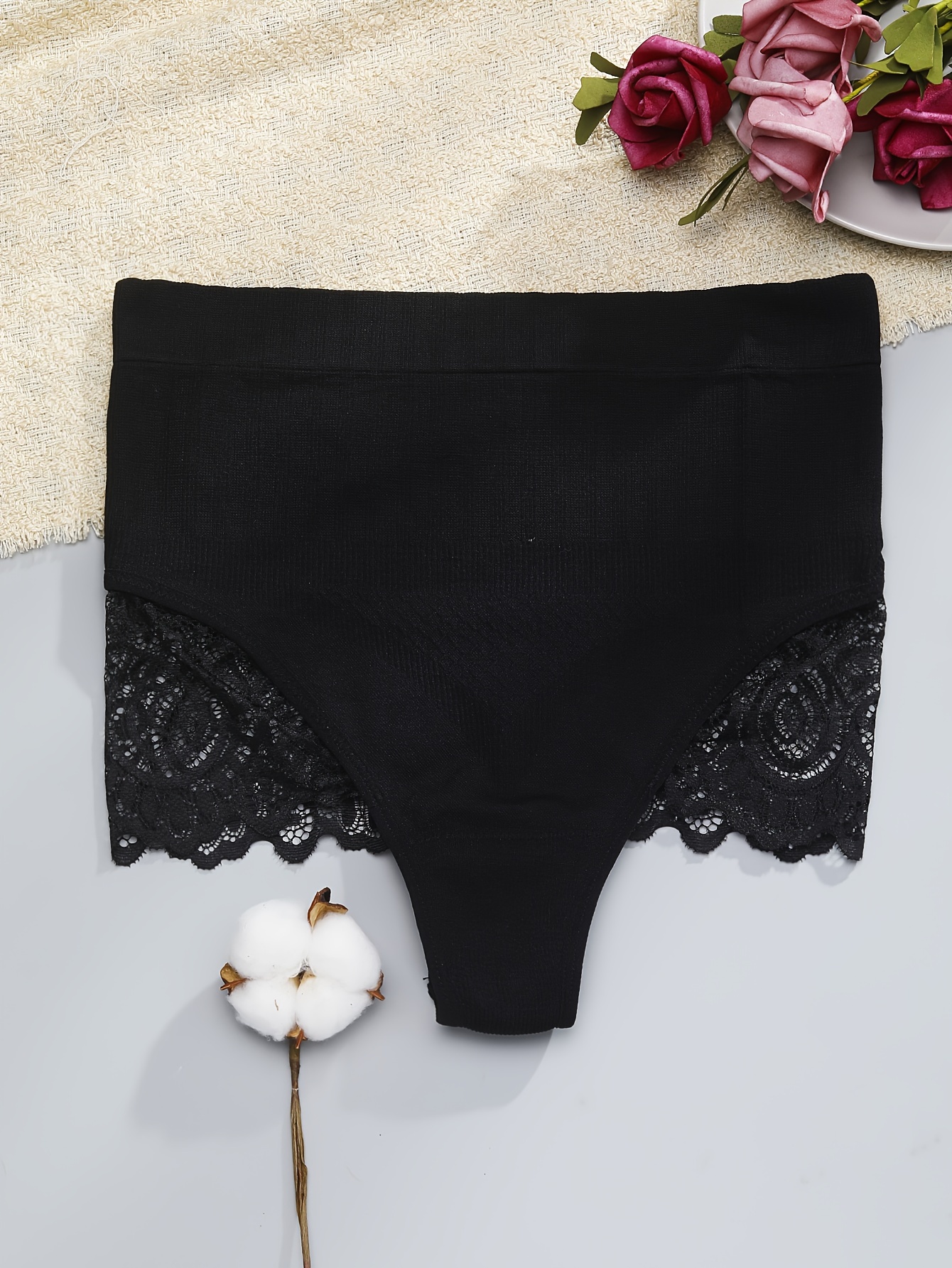 Classic Lace Trim Panties Stretchy Solid Color Briefs Womens - Temu Canada
