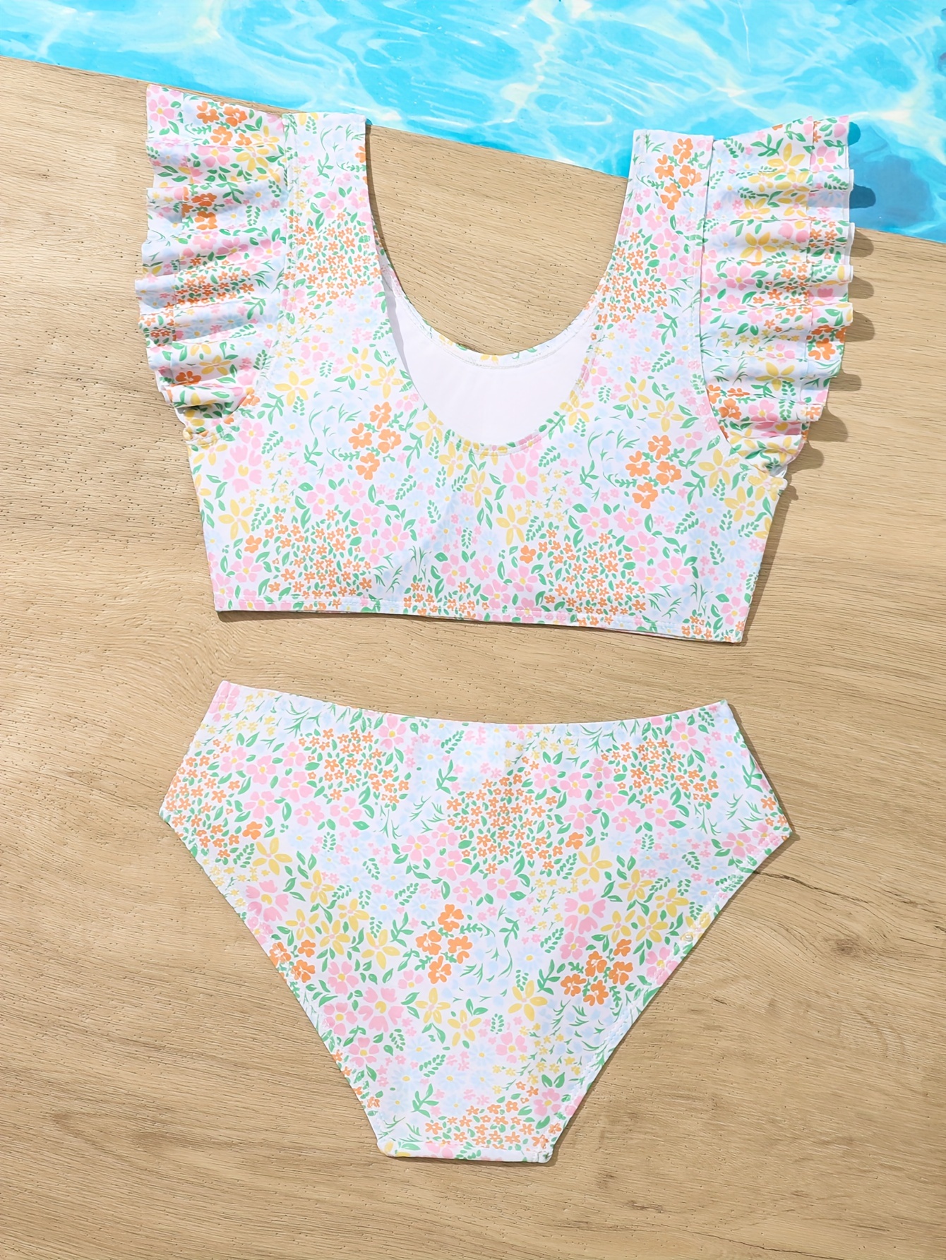 Frill Sleeve Swimsuit, Teenage Girl Swimsuit