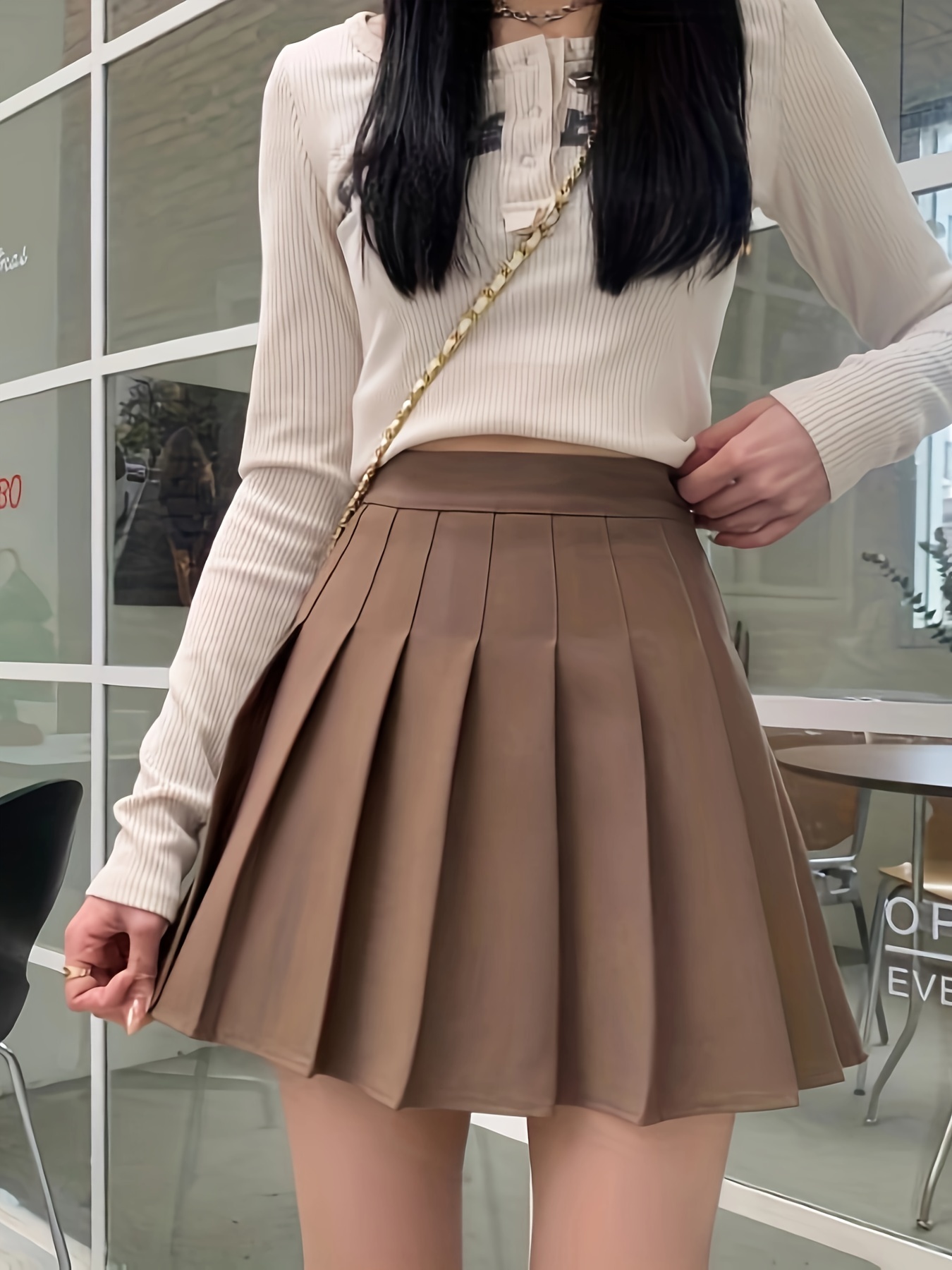 Solid High Waist Flared Skirt Elegant Zip Back Mini Skirt - Temu