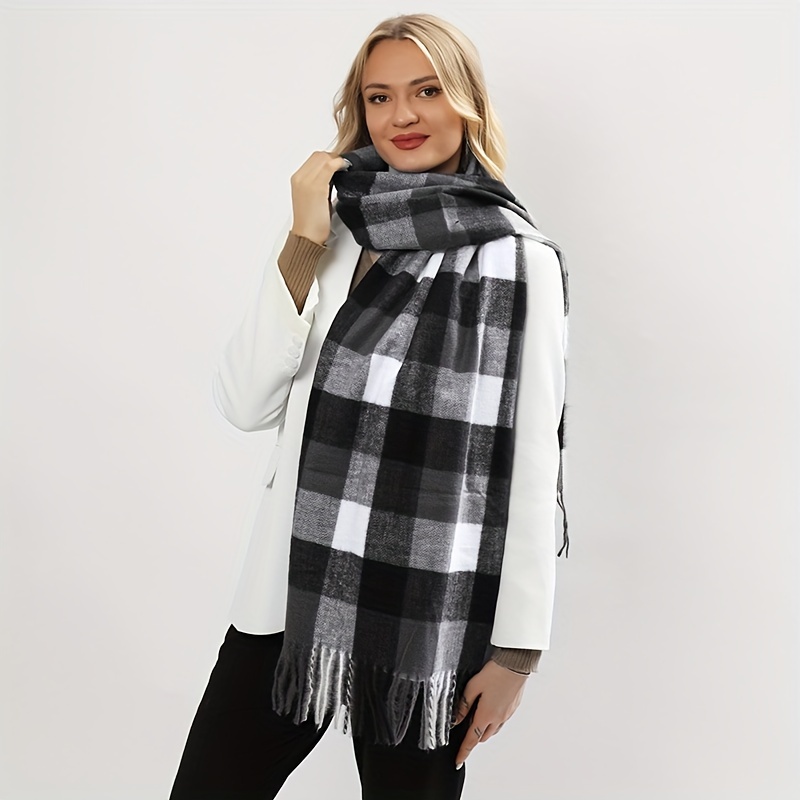 Classic Black White Pattern Scarf Vintage Warm Stretch Wrap Shawl Autumn  Winter Coldproof Neck Protection Long Scarf Shawl - Jewelry & Accessories -  Temu Switzerland