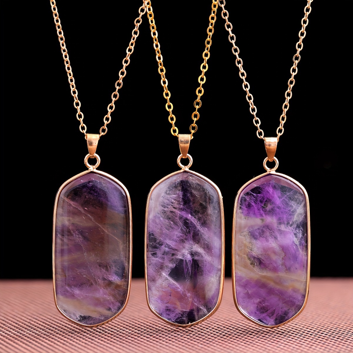  10 Pieces Hexagonal Crystal Pendant Necklace, Natural Quartz  Stone Pendant Necklace, Healing Crystal Full Wire Wrap Gemstone Necklace  for Women Girls (Charming Colors,Classic) : Clothing, Shoes & Jewelry