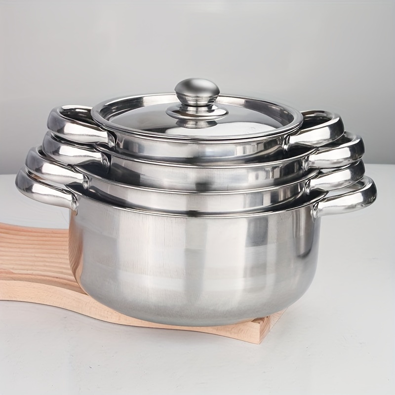 410 Thickened Stainless Steel Pot Set 4 Pots 4 Pot Lids Pot - Temu