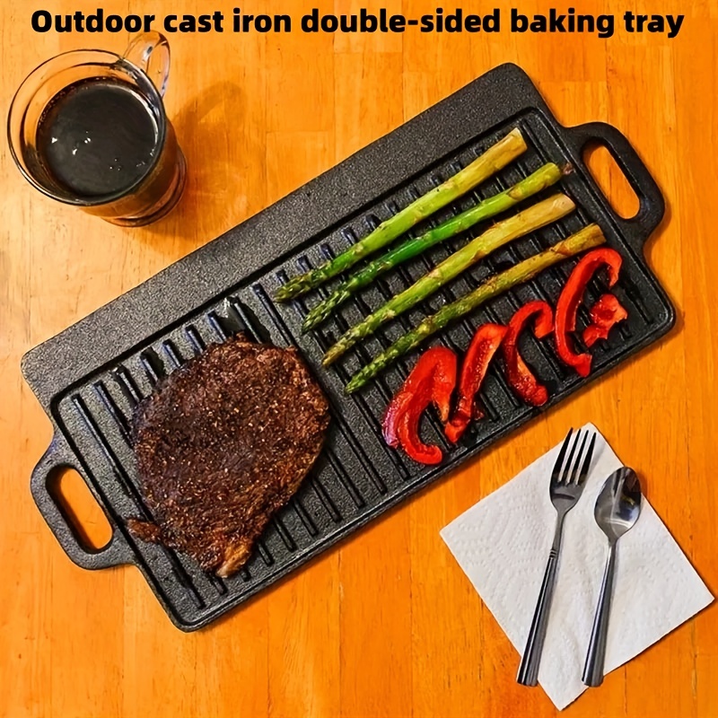 1pc Cast Iron Double Sided Grill, Non-stick Barbecue Pan Suitable For  Indoor Stove Or Outdoor Barbecue Accessories