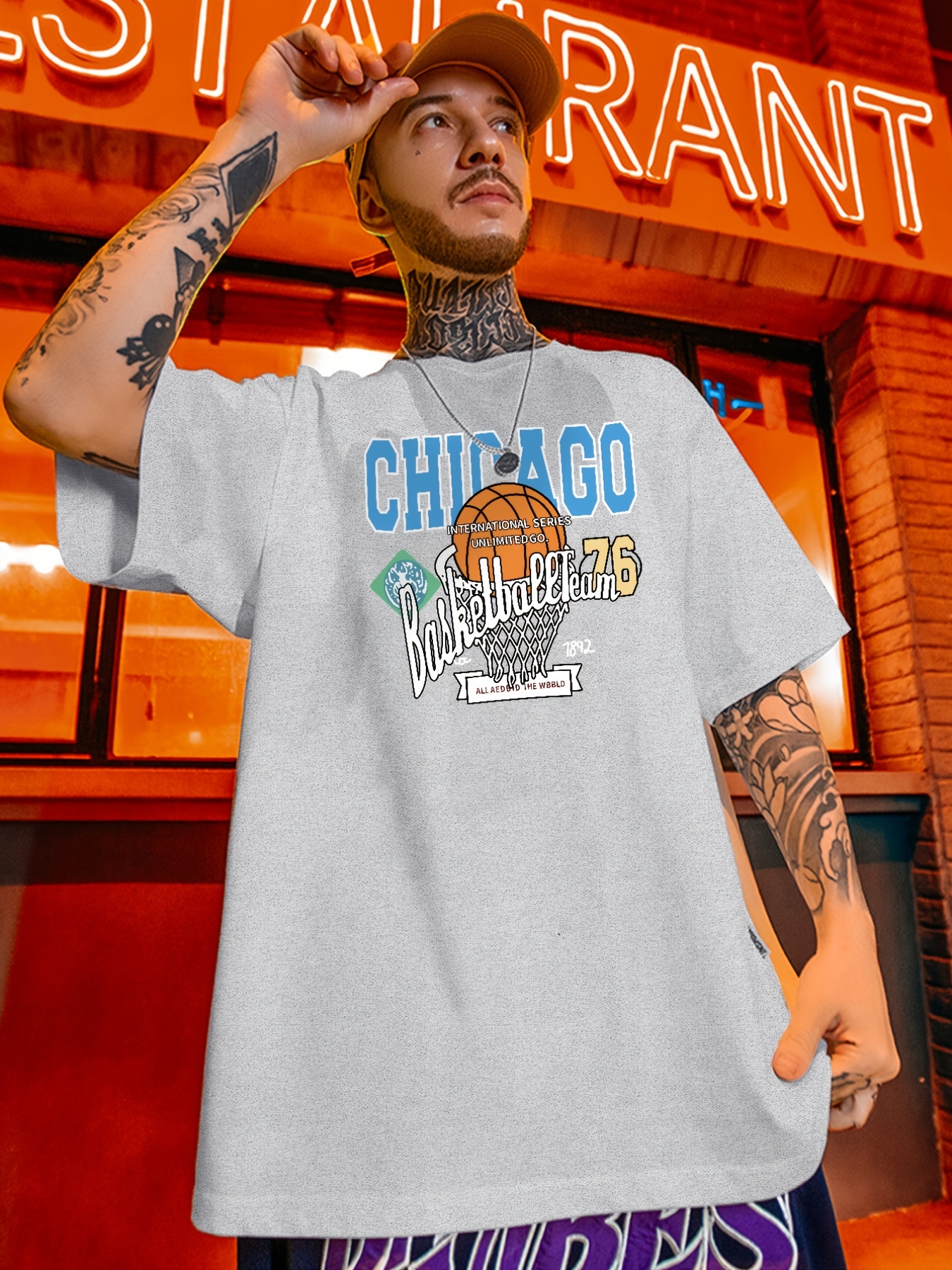 Men's Chicago Basketball Casual Crew Neck Short Sleeve T-shirt For