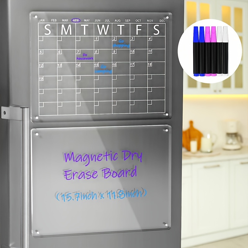 Calendario magnético de borrado en seco Pizarra blanca Imán de nevera  Mensaje diario flexible